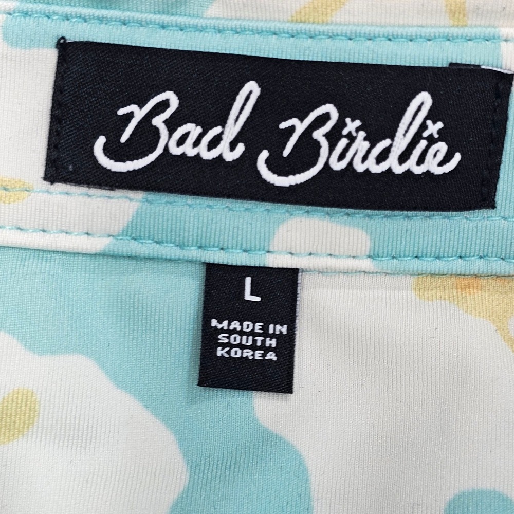 Bad Birdie Mens Golf Polo Shirt Aqua Floral Short Sleeve Button Up Size L - Picture 3 of 8